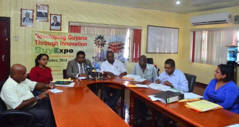 GuyExpo 2014 Committee: L-R Johnny Mortley, Security/Safety Manager; Tameca Sukhdeo-Singh, Coordinator; Minister of Tourism (ag) Irfaan Ali; Derrick Cummings, Co-Chairman; Lennox Canterbury, Entertainment Manager; Indranauth Haralsingh, Marketing and Carla James, Protocol.
