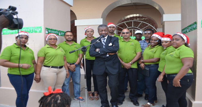 Speaker of the House, Dr Barton Scotland and staff of the National Assembly bring Christmas greetings and cheer to the children (Cullen Bess-Nelson photo)