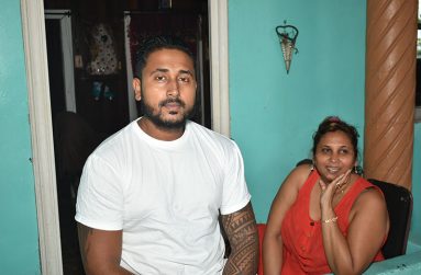 Sattie Mahadeo and her son, Sanjeev Mahadeo at their home in Coghlan Dam (Carl Croker photos)