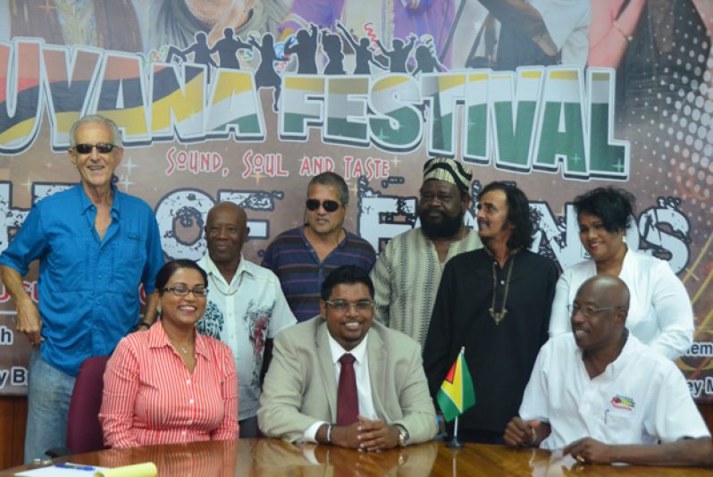 L-R: Tameca Sukdeo-Singh, Coordinator of the Guyana Festival; Tourism Minister (ag) Irfaan Ali; and Lennox Canterbury, Coordinator of the Night of the Legends festivity (Photo by Adrian Narine)