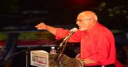 President Donald Ramotar addresses the massive Lusignan rally last evening