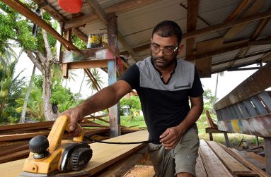 Badrynauth Kowlessar called “Kenny” in his workshop in the process of boat-building (Carl Croker photos)