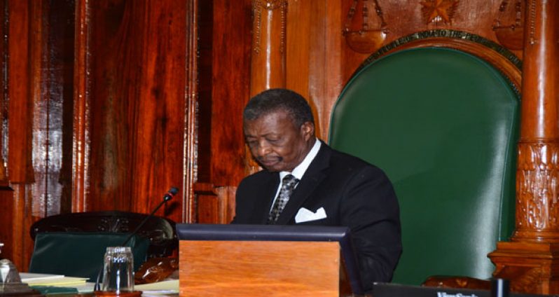 The eighth Speaker of the National Assembly, Dr Barton Scotland in his chair