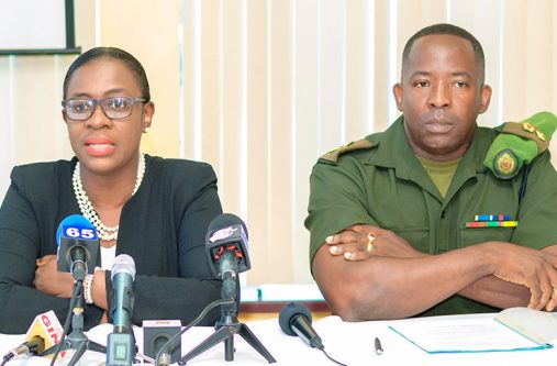 Minister Nicolette Henry and Lt. Colonel Godfrey Bess at Monday’s press conference