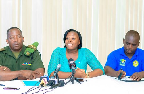 At Monday’s press conference are, from left:Director of Events, Lt. Colonel Godfrey Bess; Director of Youth, Ms Melissa Carmichael,and Senior Livestock Officer, Mr Celwin Anthony