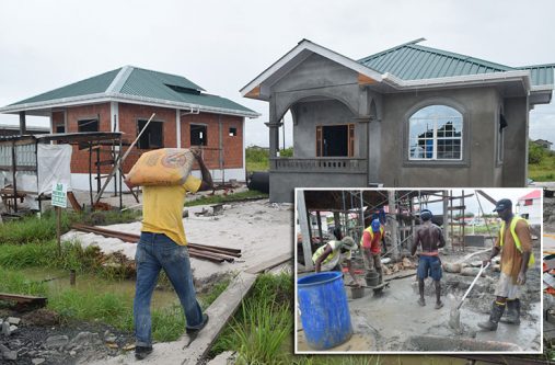 DSC_0692 Construction workers have been busy trying to complete some of the
model houses at the Perseverance, East Bank Demerara housing scheme
in time for the Housing Solutions expo