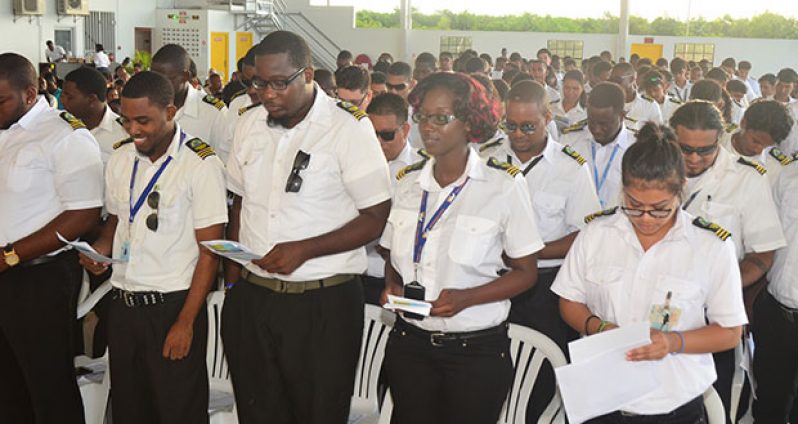 Some of the graduands at the 16th annual graduation exercise of the Art Williams and Harry Wendt Aeronautical Engineering School (AHWAES) at Ogle  yesterday (Adrian narine photo)
