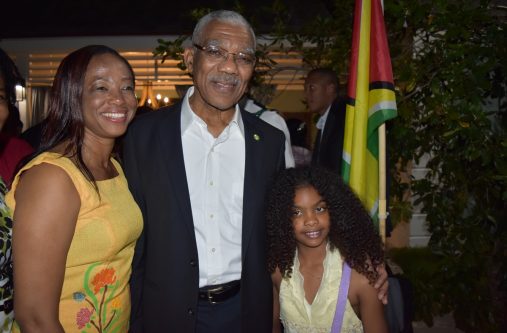President David Granger with some of the Guyanese living in the Bahamas.