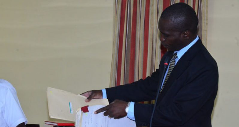 The ‘surveillance files’ of the Guyana Police Force ‘Special Branch’ were presented as evidence by Head of the Criminal Investigation Department (CID), Leslie James, as part of his testimony yesterday. (Adrian Narine photo)