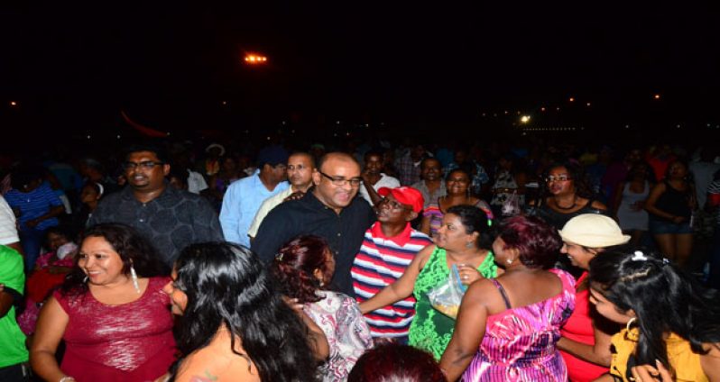 Former President, Dr. Jagdeo (centre) and Minister Ali (left) during their interactive moments with members of the audience