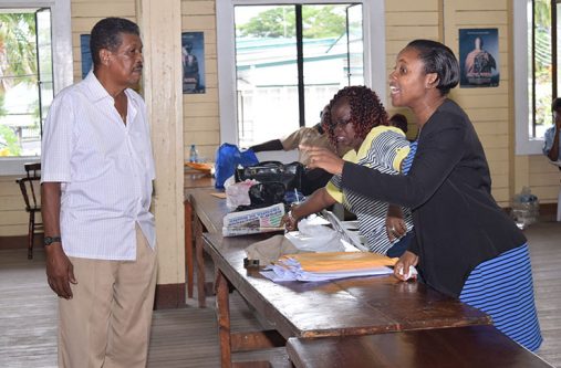 GPSU’s CEO, Herman DeSouza, (left) in a standoff with members of the GPSU’s GGMC branch on Saturday