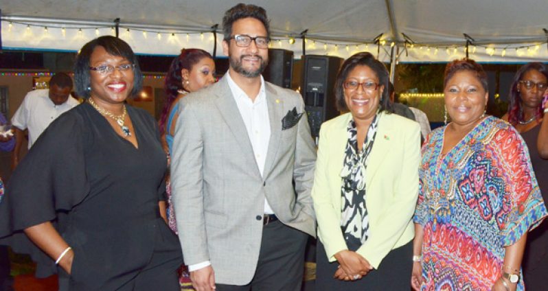 At Republic Bank’s Media Reception: From left: Ms. Michelle Johnson, Manager, Marketing and Communications, RBL Guyana;  Mr. Richard Sammy, Managing Director, RBL Guyana; Cathy Hughes, Minister of Telecommunications and Tourism; Ms. Michelle Palmer-Keizer, General Manager, Group Marketing and Communications (Trinidad)