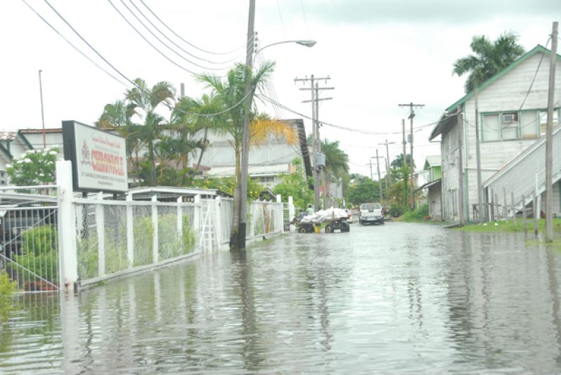 Lama Avenue Bel Air Park under water causing the Guyana National Newspaper Limited (GNNL) to purchase sandbags to aid in blocking water from entering its building.