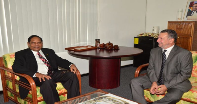 Brazilian Ambassador Lineu Pupo de Paula meets with Prime Minister Moses Nagamootoo(Photo by Adrian Narine)