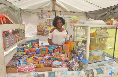 Vanessa Thomas at her stand in the compound of Enterprise Primary School