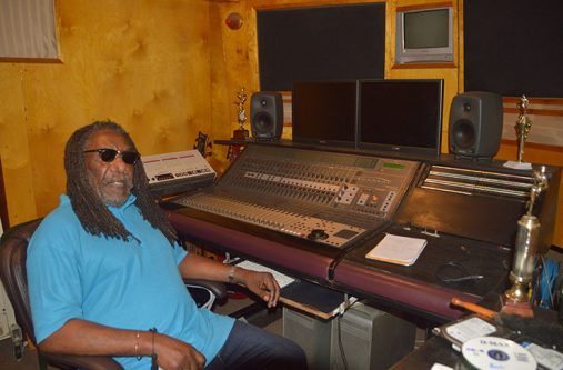 The well-known, owner of Vizion Sounds Recording Studio, Walter Fraser, in his studio.