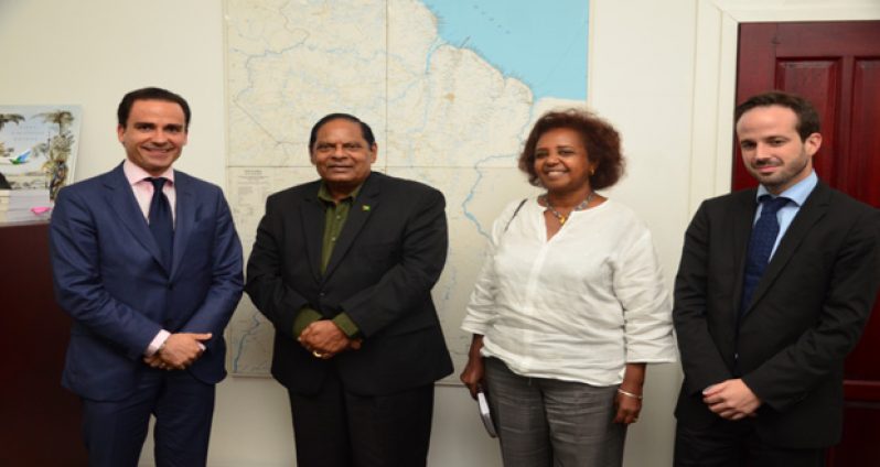 Prime Minister Moses Nagamootoo and the UNODC delegation at his office on Tuesday (Adrian Narine photos)