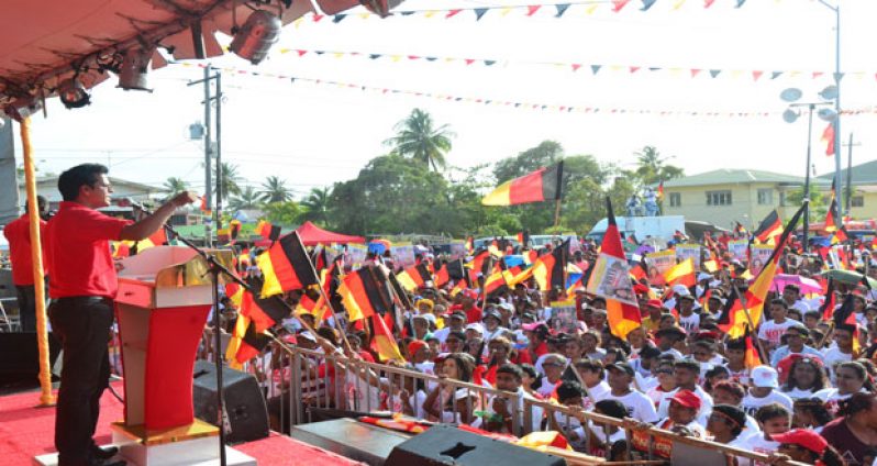 Dr. Mahender Sharma addresses the Lusignan Rally