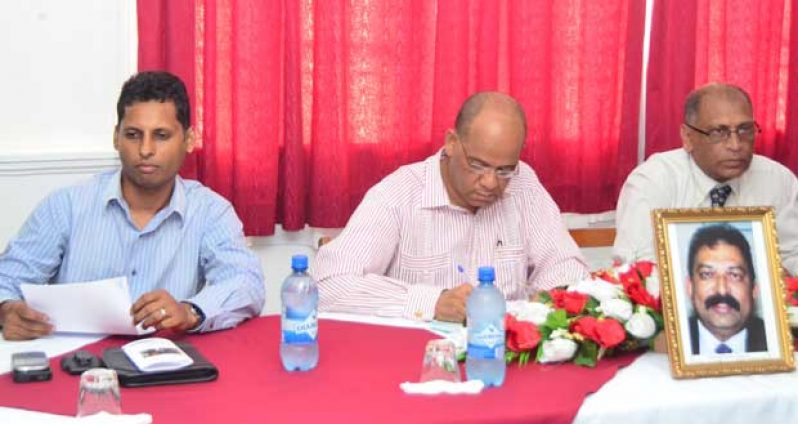 From left: Shyam Nokta, Minister Clement Rohee and Dr Leslie Ramsammy