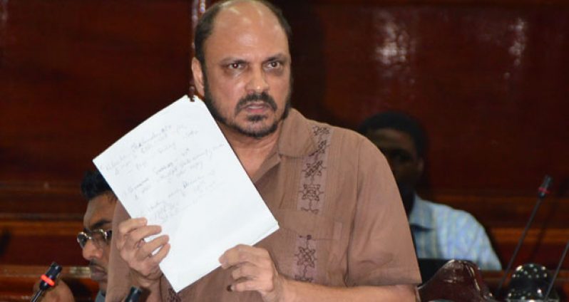 Health Minister Dr Bheri Ramsaran speaking in the National Assembly yesterday
