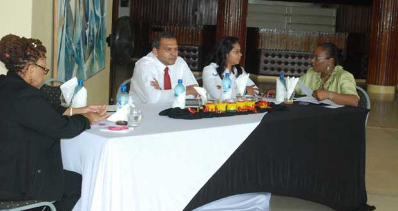 At Thursday’s launch of Drama Festival 2014 are, from left,  Ms. Margaret Lawrence;  Dr. Frank Anthony; Ms. Vidya Sanichara; and Ms. Collette Jones-Chin