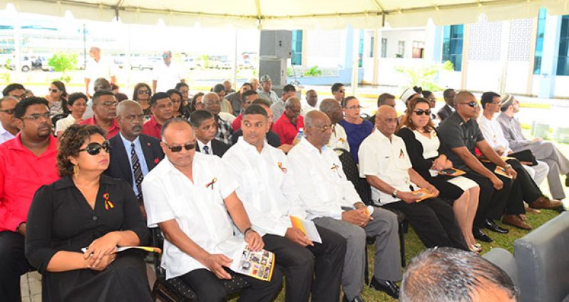 Section of the gathering of mourners and sympathisers during the Memorial
Service for Navin Chandarpal at the Guyana International Conference Centre
on Sunday (Vishwanauth‘Adrian’ Narine photos)