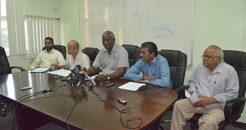 At yesterday’s press conference with Minister Robeson Benn, who has responsibility for Aviation (centre)