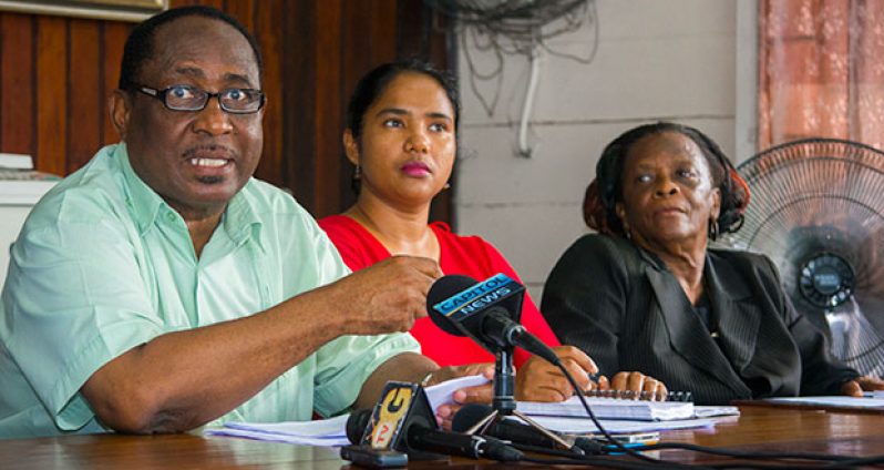 GPSU President Patrick Yarde at his union’s press conference yesterday, at the Regent Street office