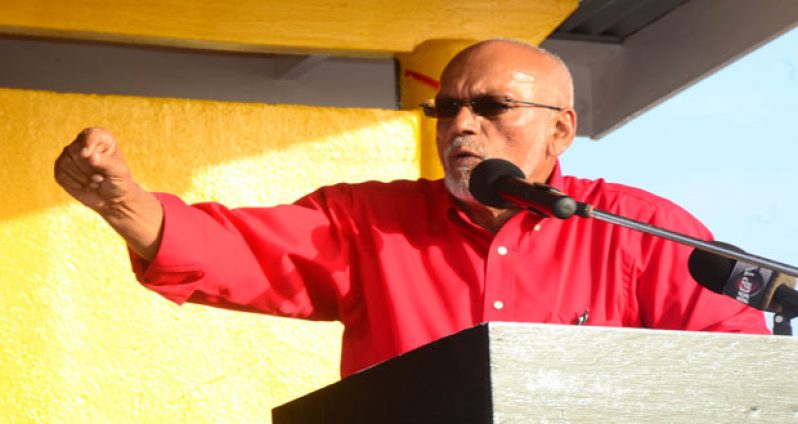 President Donald Ramotar, rallying supporters at the Babu John Memorial Service
yesterday