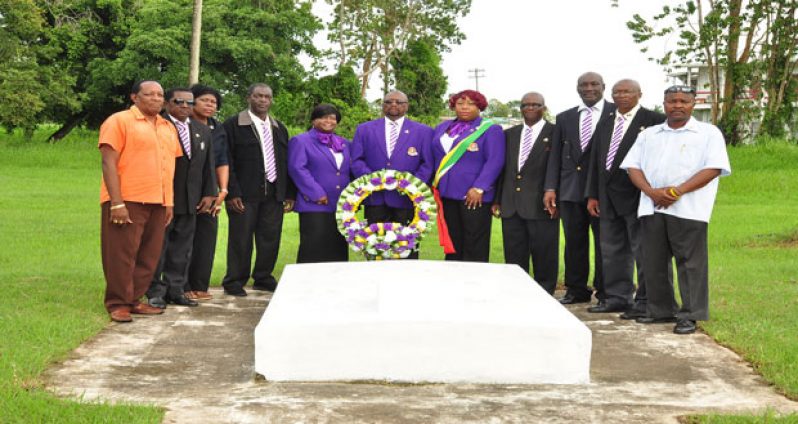 APGI members at Thursday’s wreath-laying ceremony for Guyana’s first president, Mr Arthur Chung