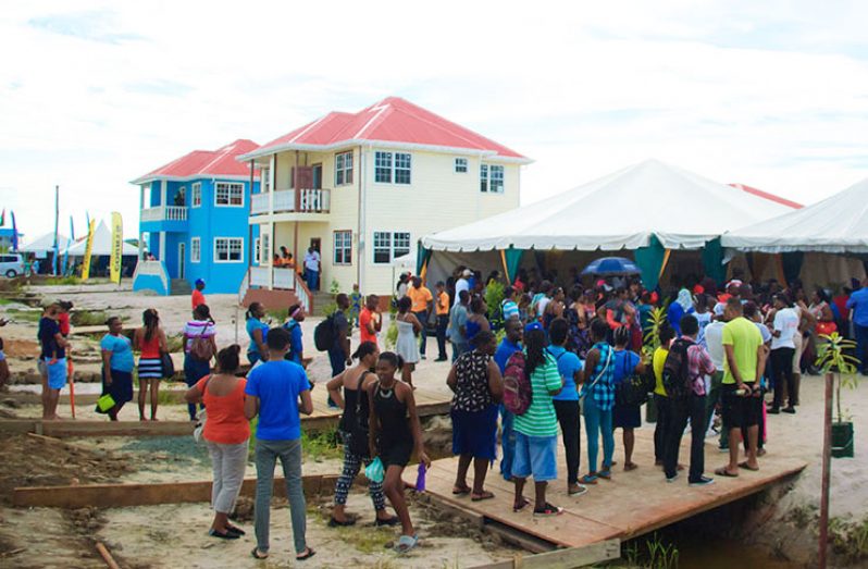 The line at the CH&PA’s booth at the “Housing Solutions 2017 and Beyond” exposition Perseverance, East Bank Demerara (Delano Williams photo)