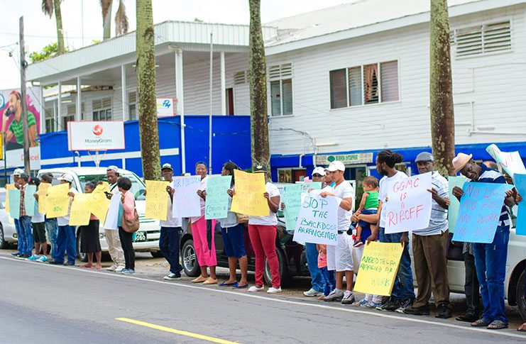 A section of the small miners protesting outside of the GGMC (Photos by Delano Williams)