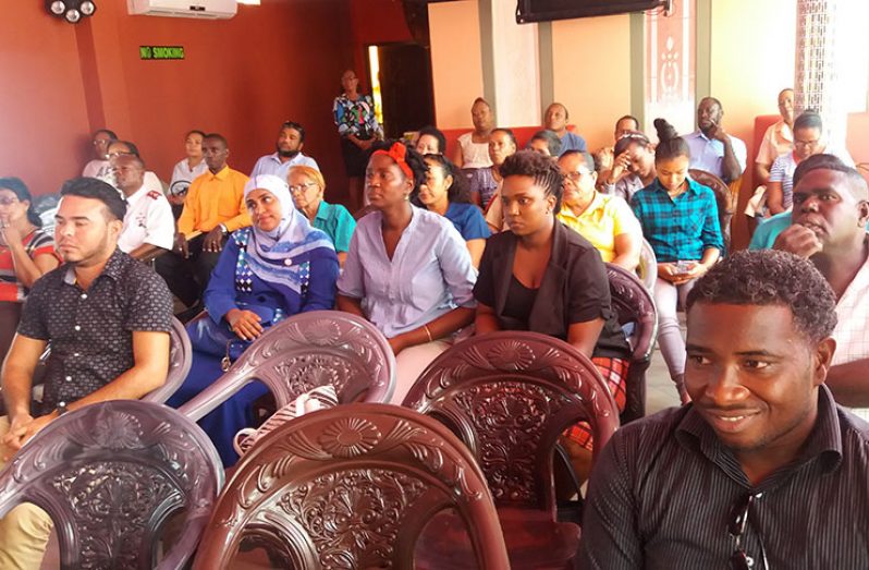 A section of the audience at the Ministry of Social Cohesion’s sensitisation meeting in Bartica, Cuyuni-Mazaruni (Region Seven) this morning