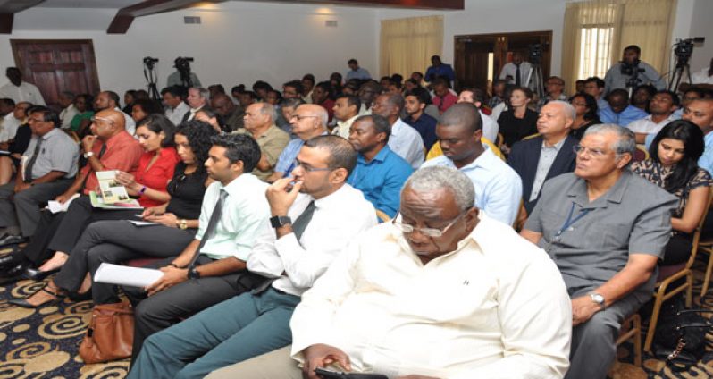 Stakeholders in the ‘Ogle Room’ of the Herdmanston Lodge during the Natural Resources Ministry’s sector review. (Photo by Delano Williams)