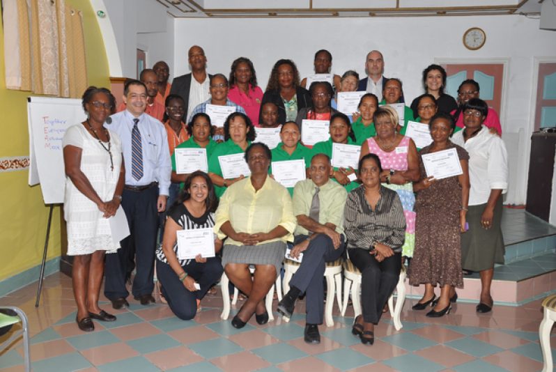 Participants at the Knowledge Management workshop with Agriculture Minister, Dr. Leslie Ramsammy after receiving their certificates