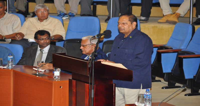 Prime Minister Moses Nagamootoo addressing the gathering