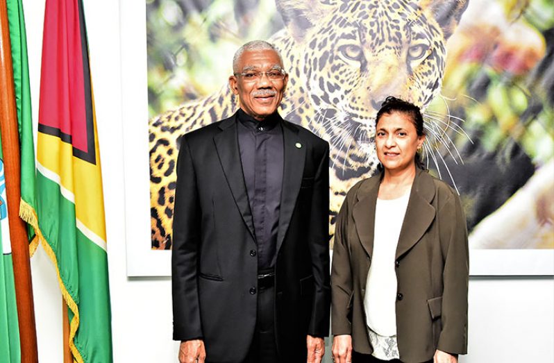 President David Granger, with outgoing Ambassador of Suriname to Guyana, Mehroen Nisa Kurban-Baboe at State House on Wednesday (MOTP)