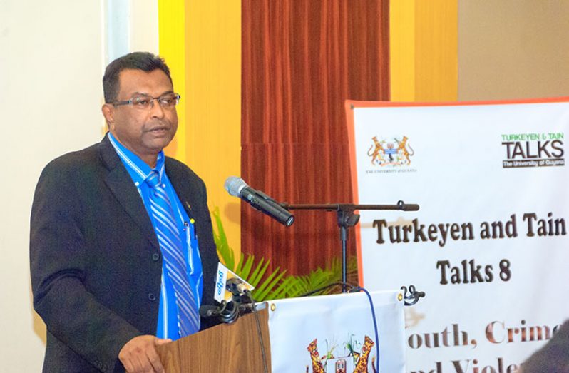 Public Security Minister Khemraj Ramjattan addresses the gathering during the forum on Wednesday night