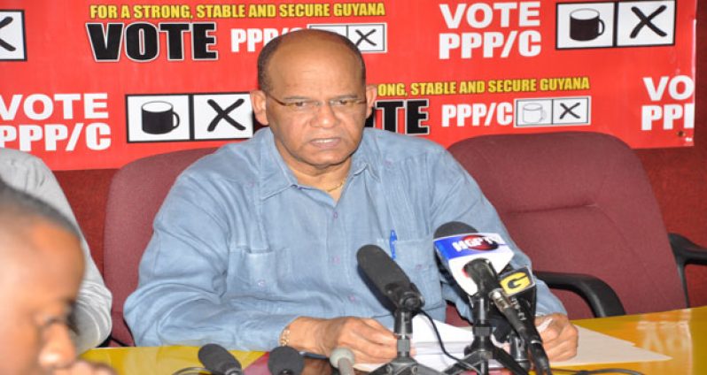 PPP General Secretary Clement Rohee at the party’s weekly press conference yesterday (Photo by Delano Williams)