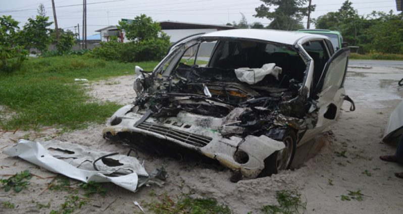 The Toyota Spacio after the accident yesterday.