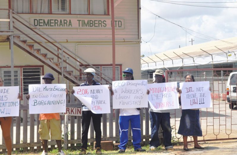The sacked workers while they were picketing the DTL Head Office in Kingston earlier this month