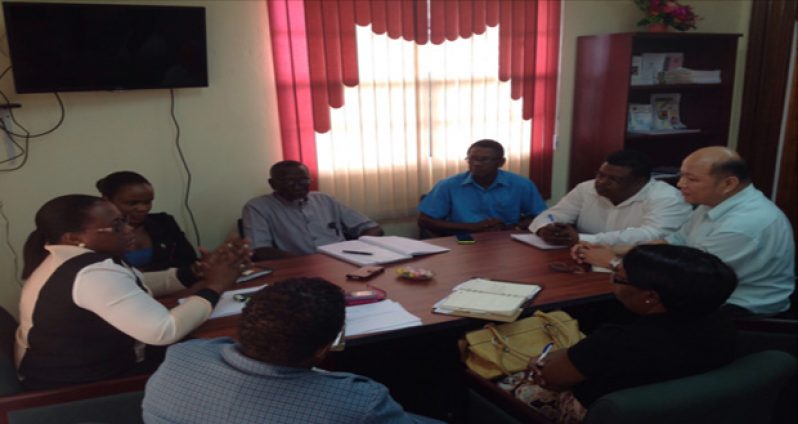 Minister within the Ministry of Social Protection, Simona Broomes, addressing DTL General Manager Martin Ting and Team, in the presence of the Ministry’s Technical Personnel on Monday at her Brickdam Office