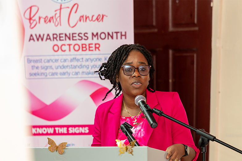 Head of the GPHC Oncology Department, Dr Latoya Gooding, speaks at the Breast Cancer Awareness Month observance