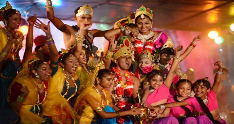 A winning contingent of folk dancers at a past Dharmic Sabha’s Phagwah Mela event.