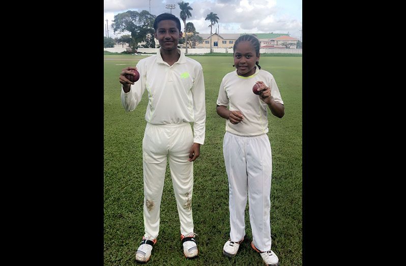 Georgetown U15’s bowling was spearheaded by Danesh Persaud (2-11) (left) and Joshua Charles (2-2)