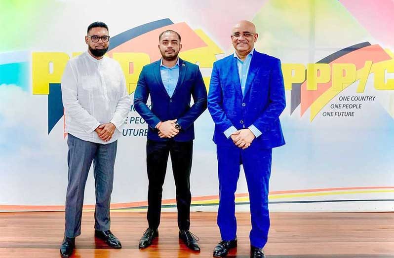 Chairman of Region Four and member of the PNCR, Daniel Seeram along with President, Dr. Irfaan Ali and Vice President, Dr. Bharrat Jagdeo