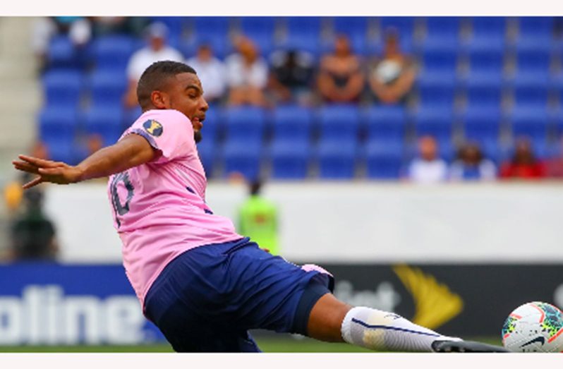 Dante Leverock makes a clearance during the 2019 CONCACAF Gold Cup.