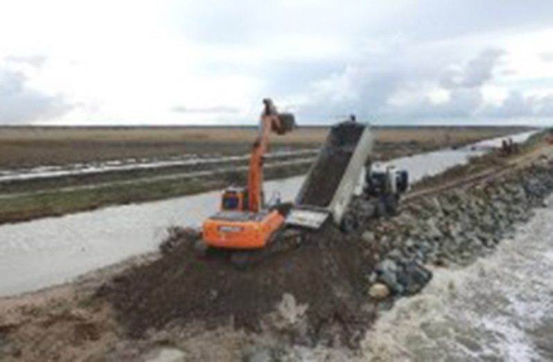 Ongoing emergency sea defence works at Dantzig foreshore.