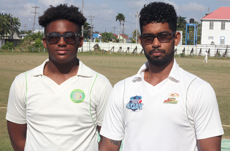 GCC’s Darrius Andrews (left) nabbed four wickets on his first-division debut, while teammate Robin Bacchus blasted his way to 86 runs.