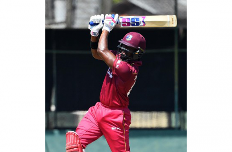 : Left-hander Darren Bravo goes on the attack during his century on Monday.